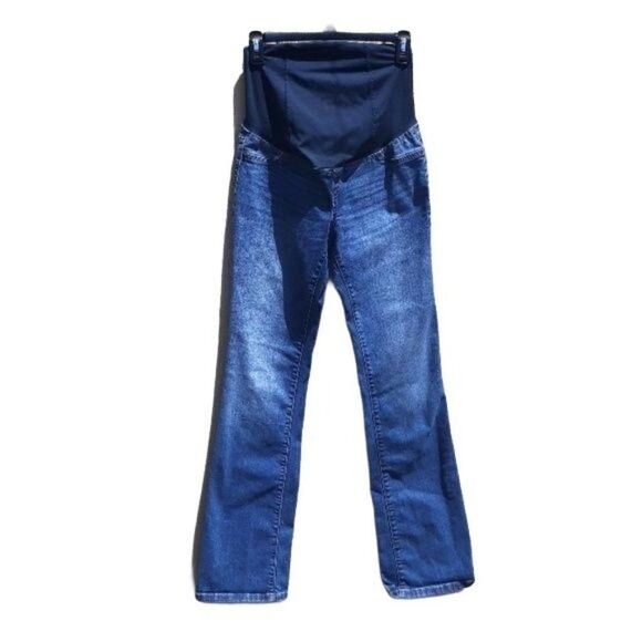 Isabel Maternity Jeans 2 Cotton Straight Leg Elastic Comfort Panel Medium Wash - Picture 1 of 6